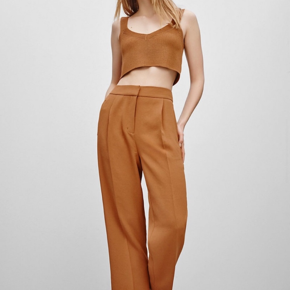 Aritzia Wilfred brown/tan wide cauchy cropped pant